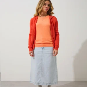 COLOMBIS gilet zippé capuche orange chiné 100% cachemire