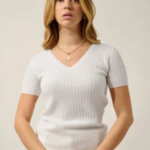 EIRA t-shirt col v neige 100% cachemire