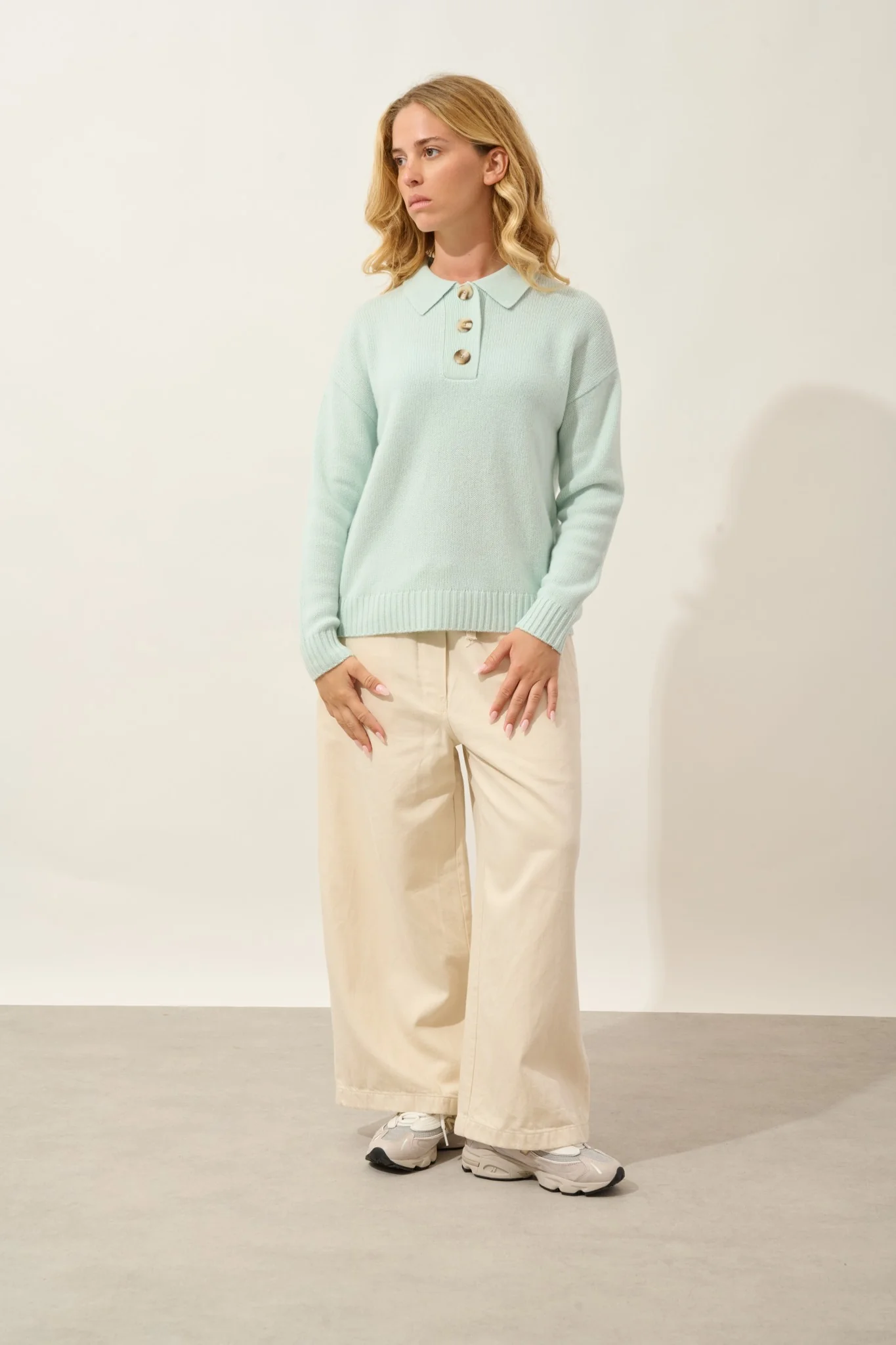 ELA polo 6 fils vert lagon 100% cachemire – Image 2