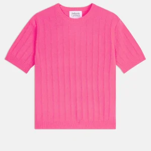 ELIRA t-shirt col rond rose fluo 100% cachemire