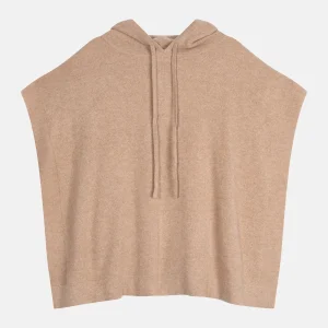 ELSA poncho capuche camel chiné 100% cachemire