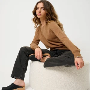 ETRET pull col rond noisette 100% cachemire