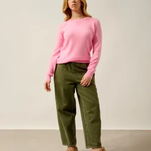 ETRET pull col rond rose fluo chiné 100% cachemire