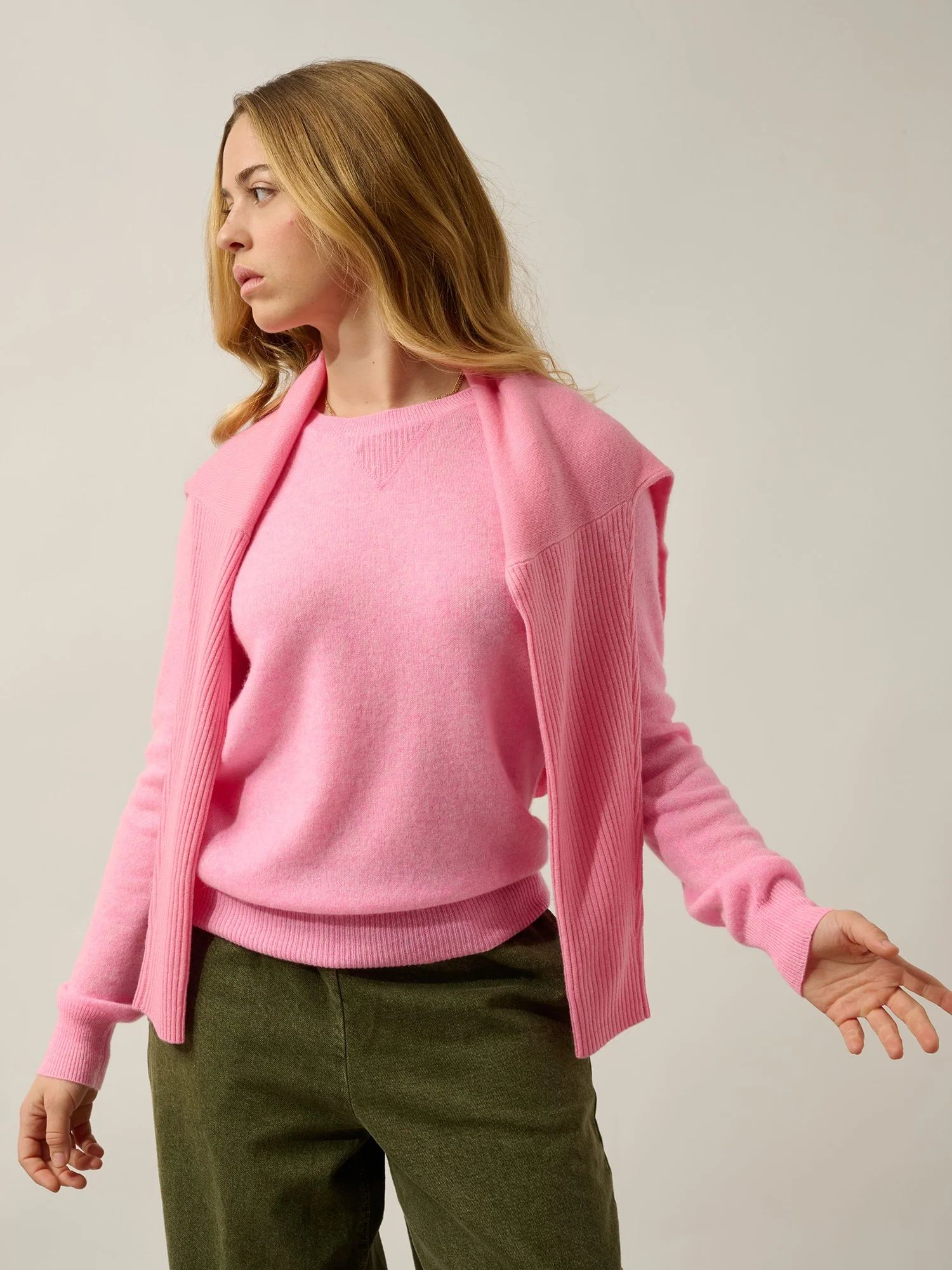 ETRET pull col rond rose fluo chiné 100% cachemire – Image 2