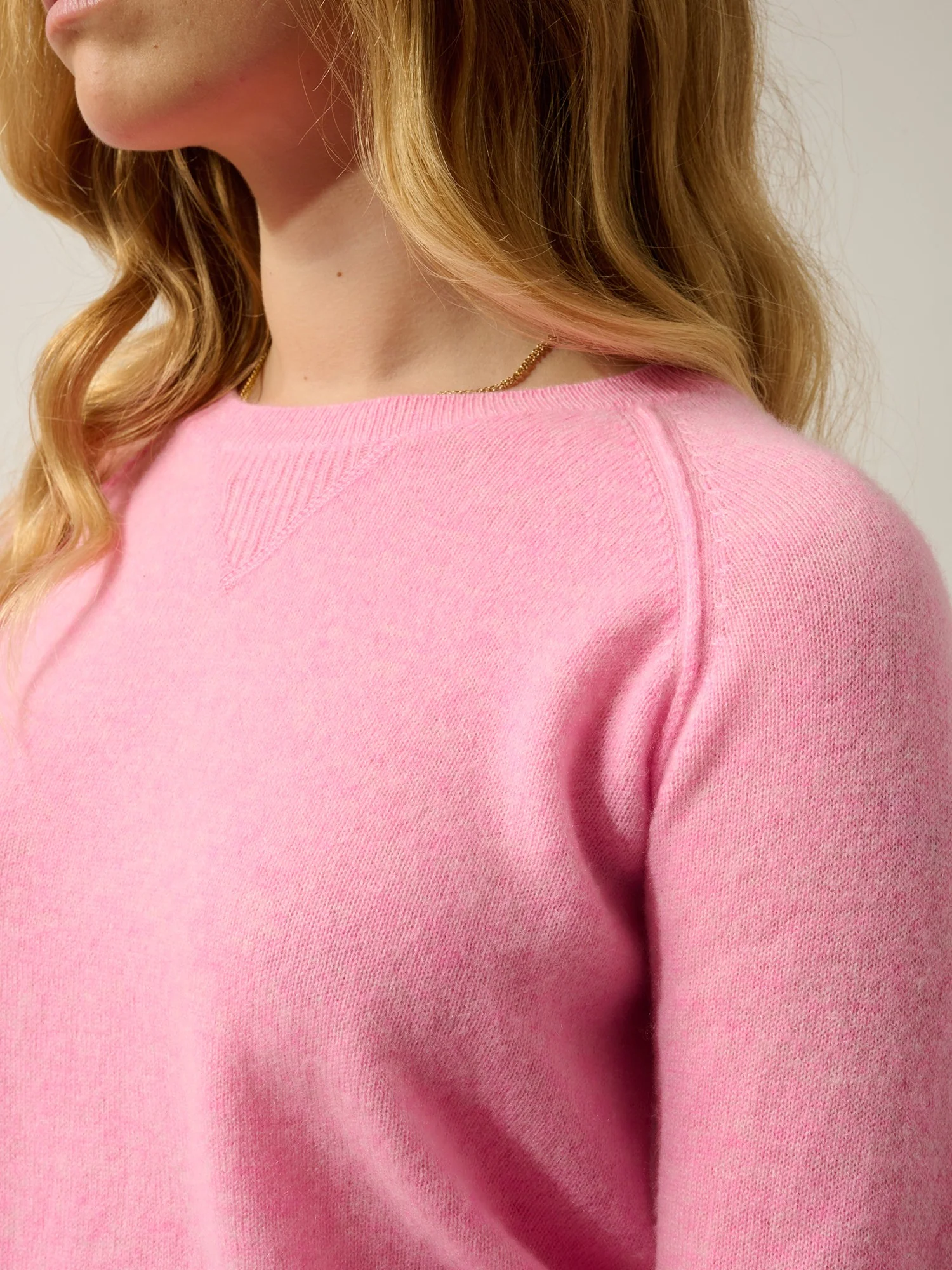 ETRET pull col rond rose fluo chiné 100% cachemire – Image 4