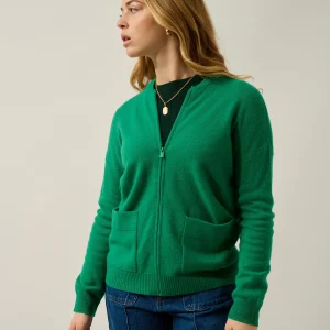 EVRIEL gilet zippé col mao menthe 100% cachemire