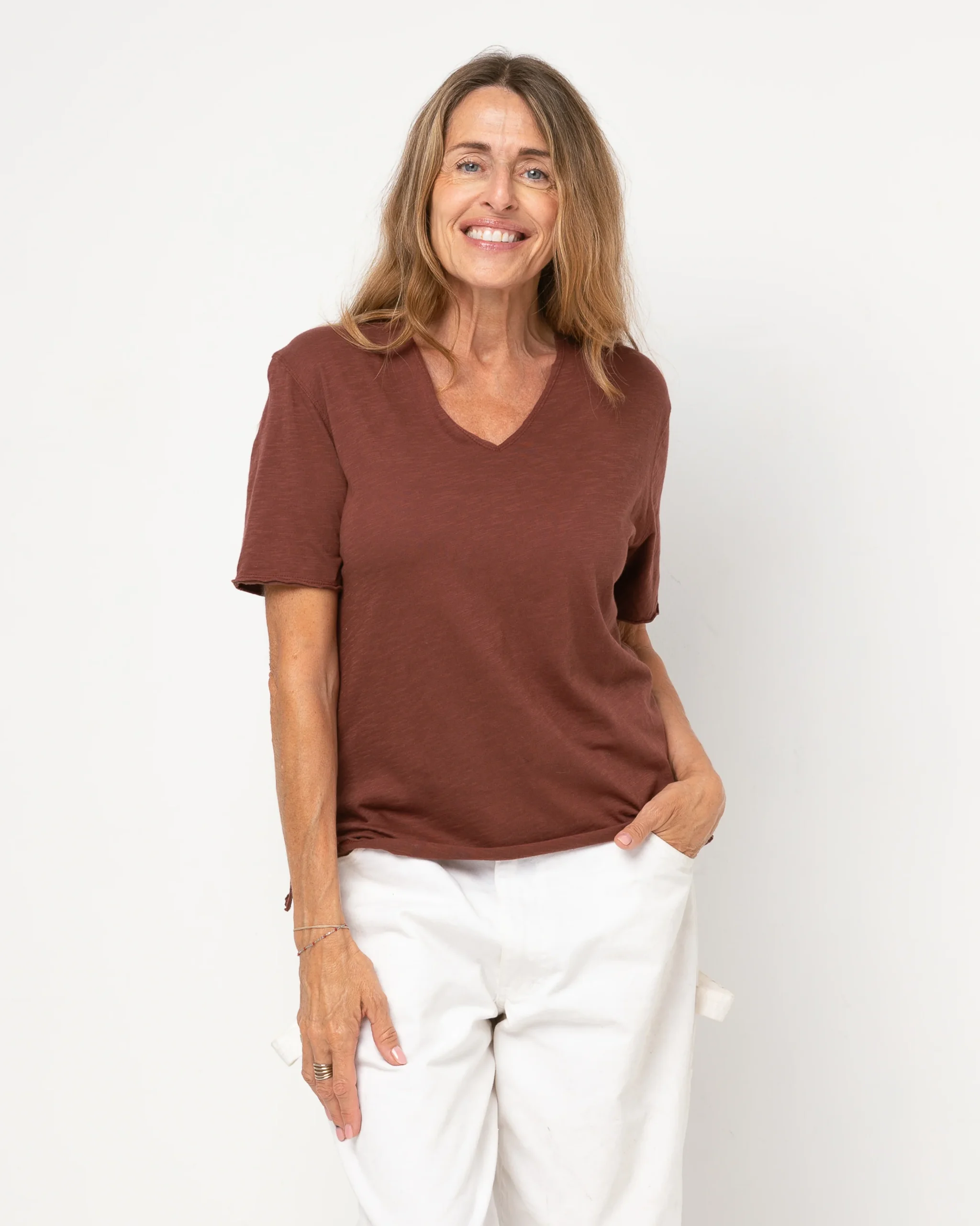 T-shirt EASYY col V - 100% coton - 625PLUM