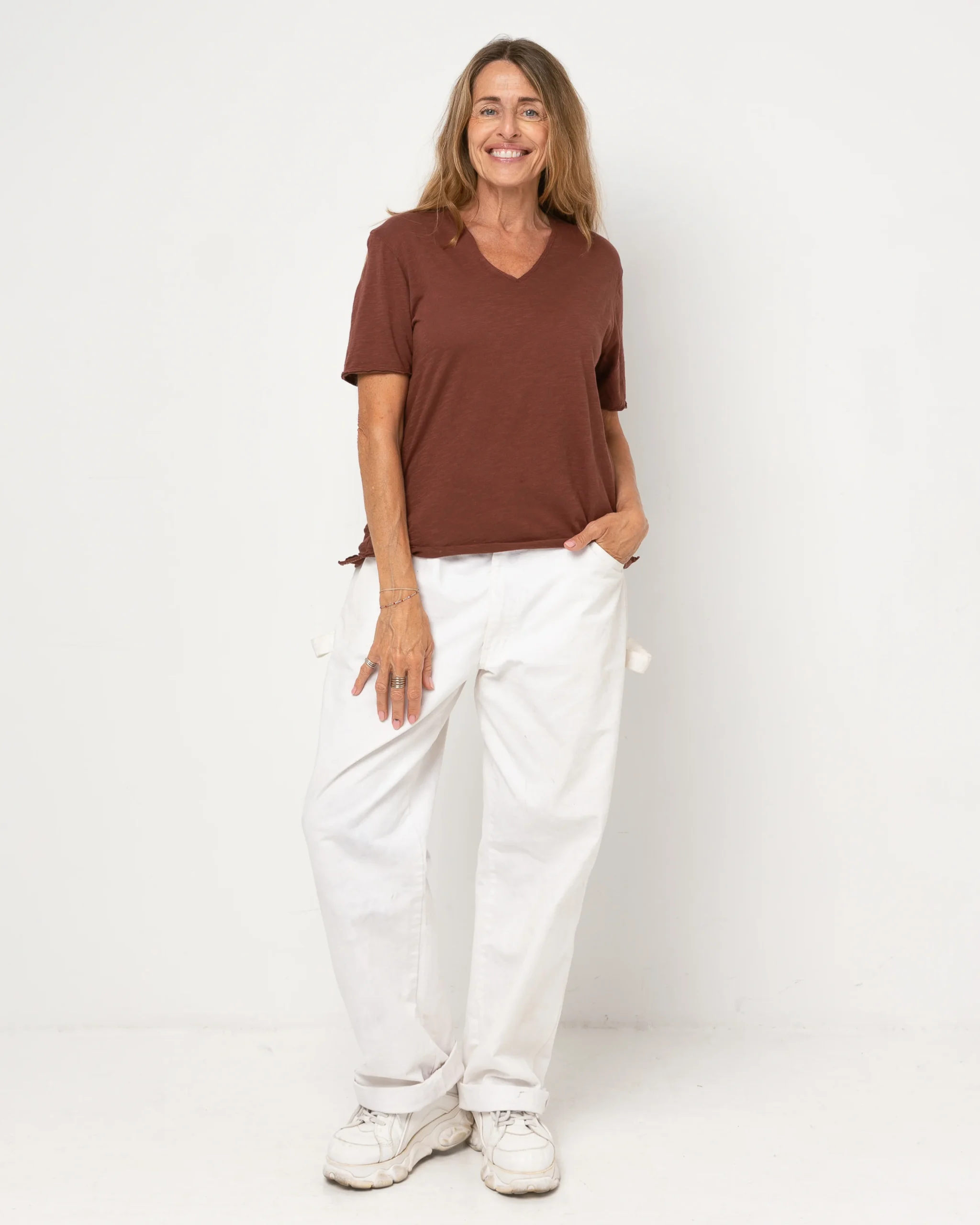 T-shirt EASYY col V - 100% coton - 625PLUM – Image 2