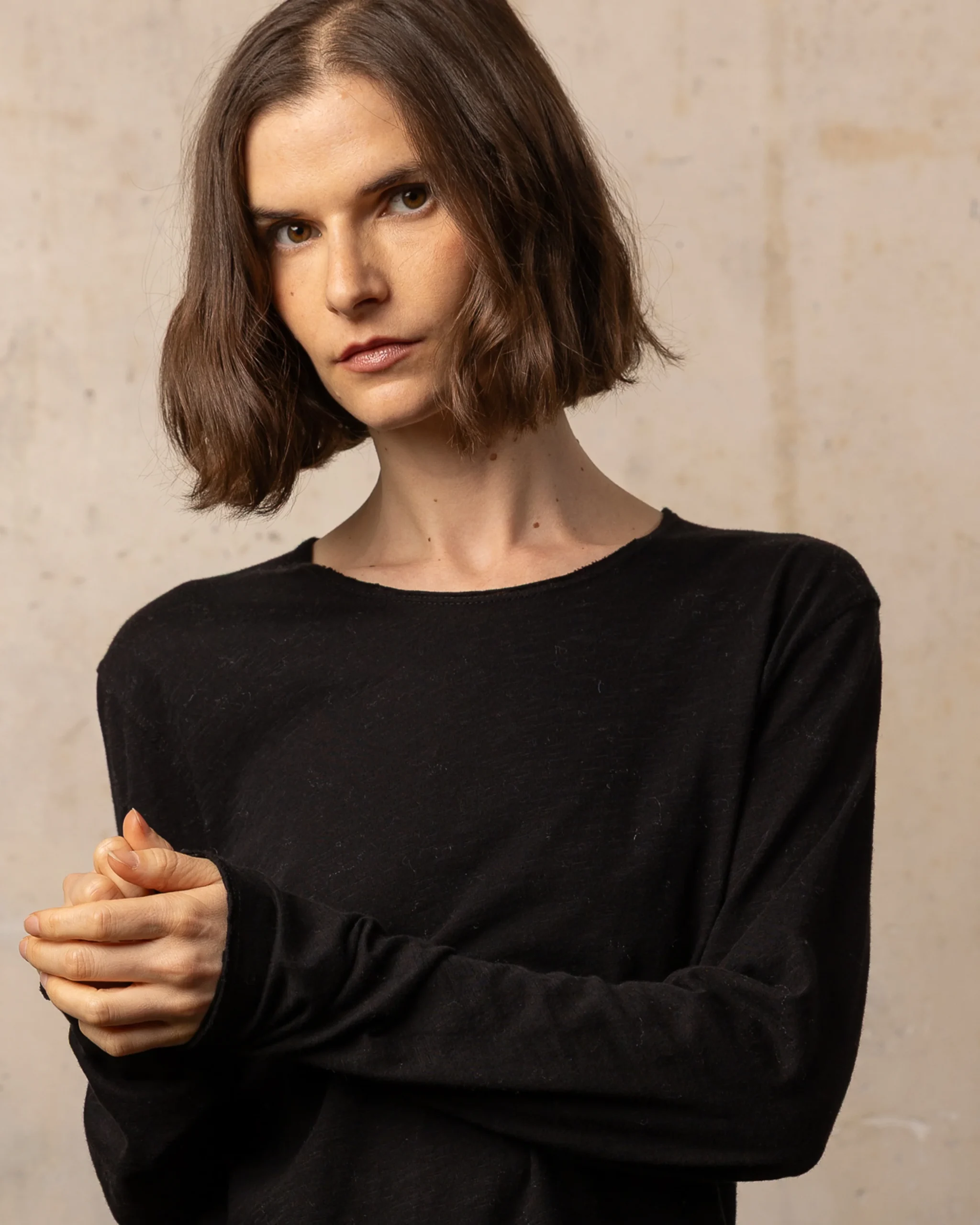 T-shirt EASYY col rond manches longues - 100% coton - 100BLACK – Image 4