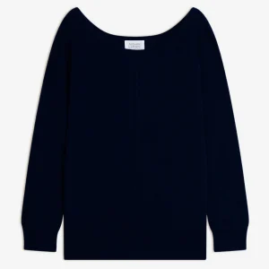 FARAUT pull col rond navy 100% cachemire