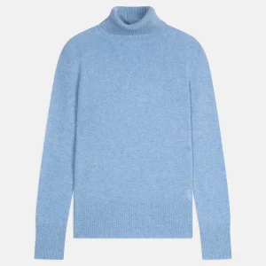 FORNET pull col roulé baby blue chiné 100% cachemire