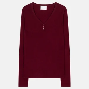 GABLE pull col v boutonné bordeaux 100% cachemire