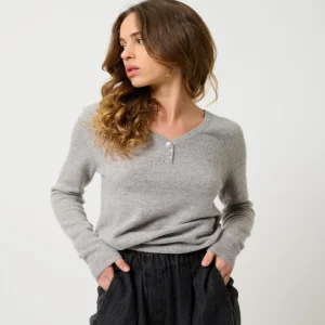 GABLE pull col v boutonné nuage chiné 100% cachemire