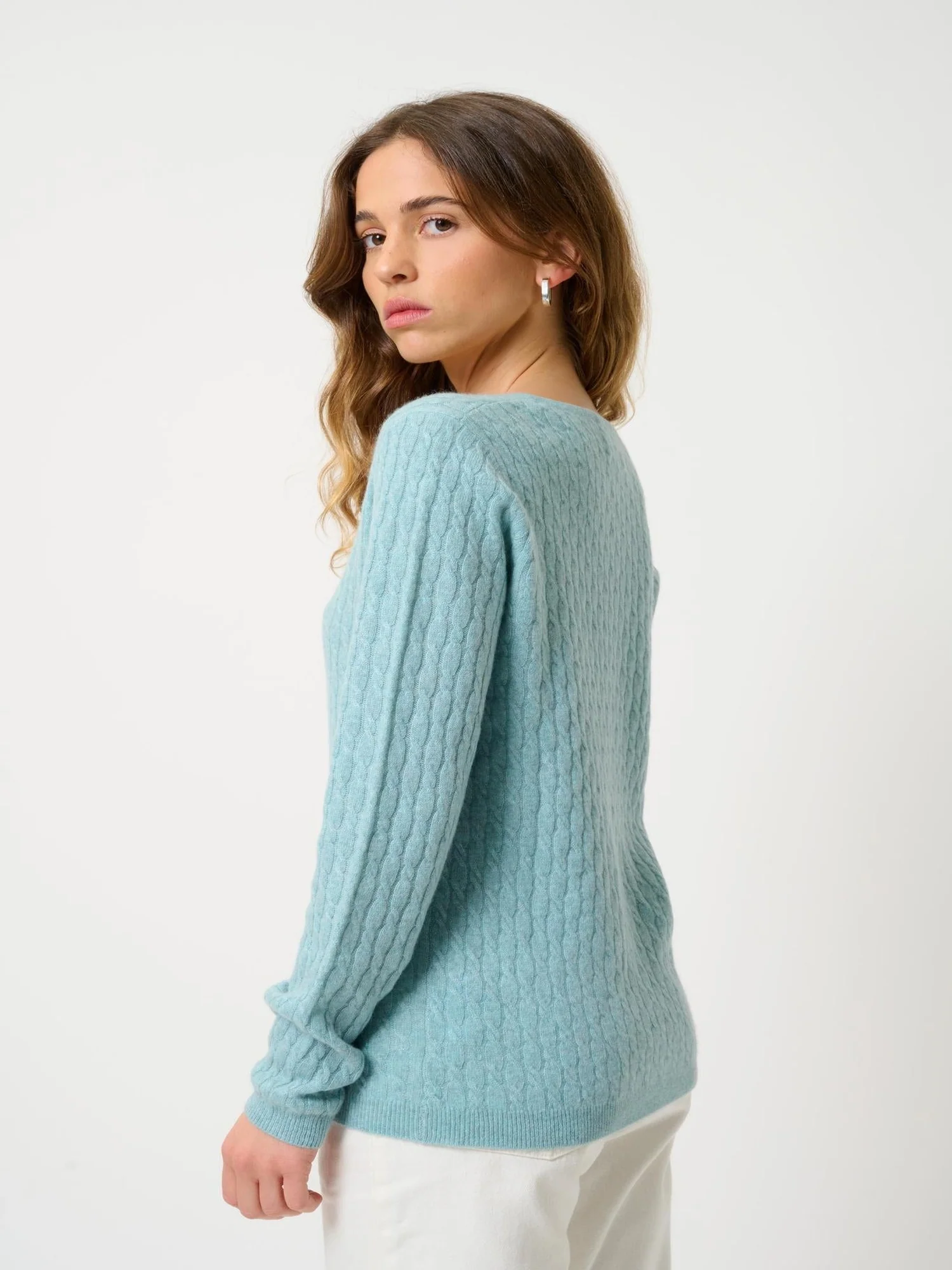 GRASMOOR pull col v aqua chiné 100% cachemire – Image 4