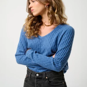 GRASMOOR pull col v bleu denim 100% cachemire