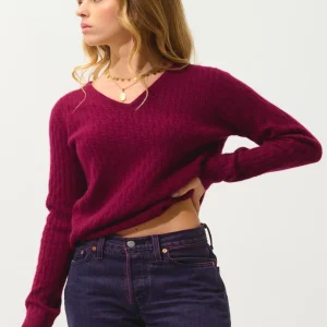 GRASMOOR pull col v bordeaux 100% cachemire