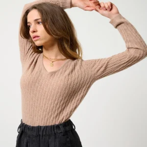 GRASMOOR pull col v camel chiné 100% cachemire