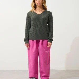 GRASMOOR pull col v kaki chiné 100% cachemire