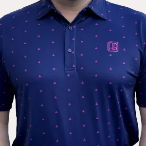 HB Fusion Polo de golf  Homme Bleu Triangles Roses