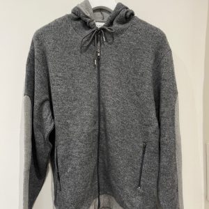 Sweat zippé laine recyclée capuche gris chiné