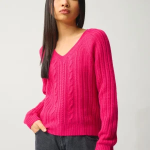 INDIRA pull col v 6 fils fuchsia 100% cachemire
