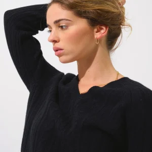 INDIRA pull col v 6 fils noir 100% cachemire