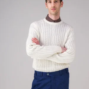 Pull col rond laine recyclée japonaise écru