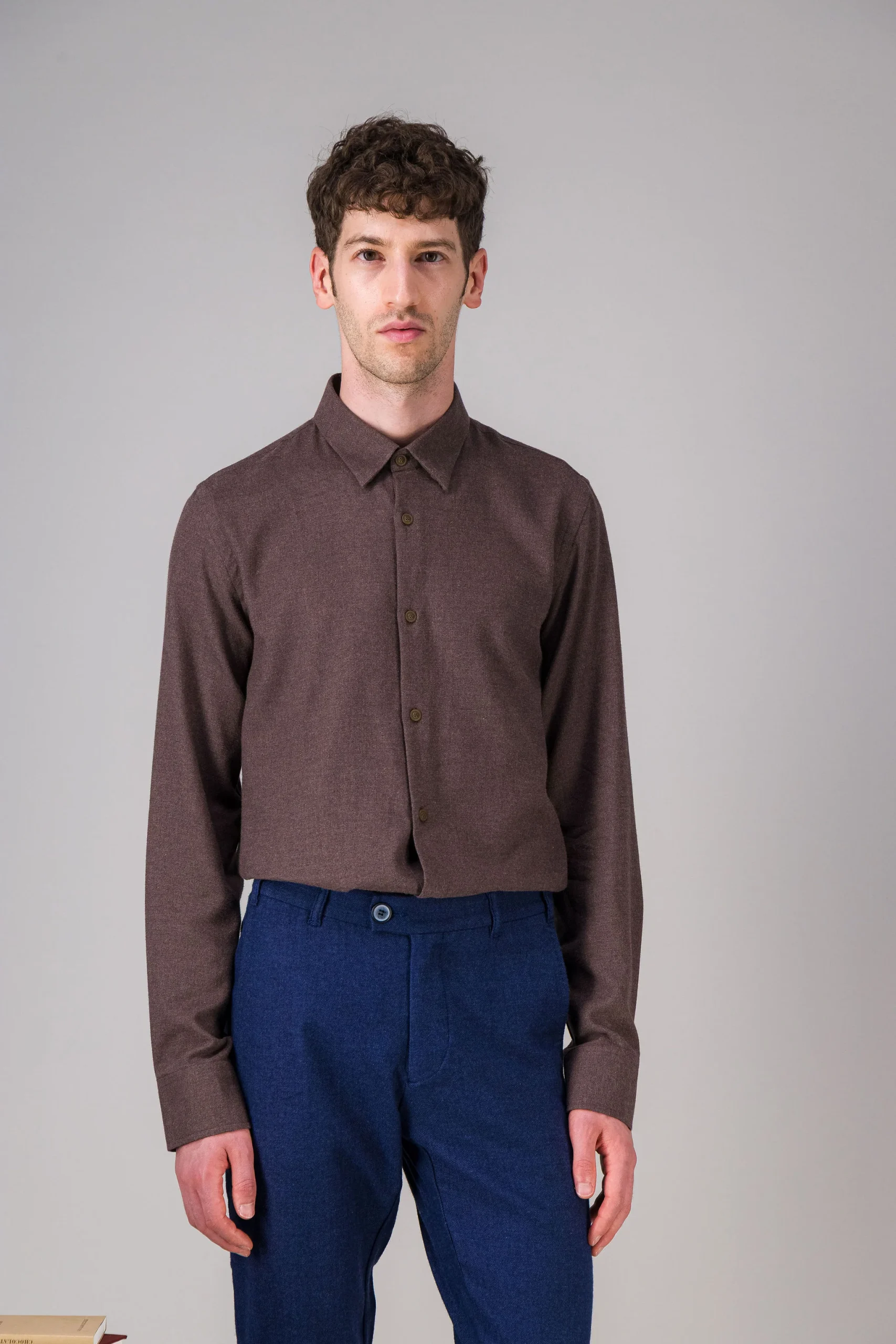 Chemise en flanelle de coton bio marron glacé