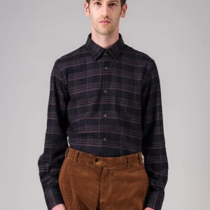 Chemise en flanelle de coton bio carreaux noir beige