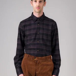Chemise en flanelle de coton bio carreaux noir beige