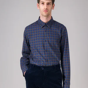 Chemise en flanelle de coton bio carreaux bleu marron gris