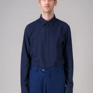 Chemise en flanelle de coton bio bleu foncé chiné