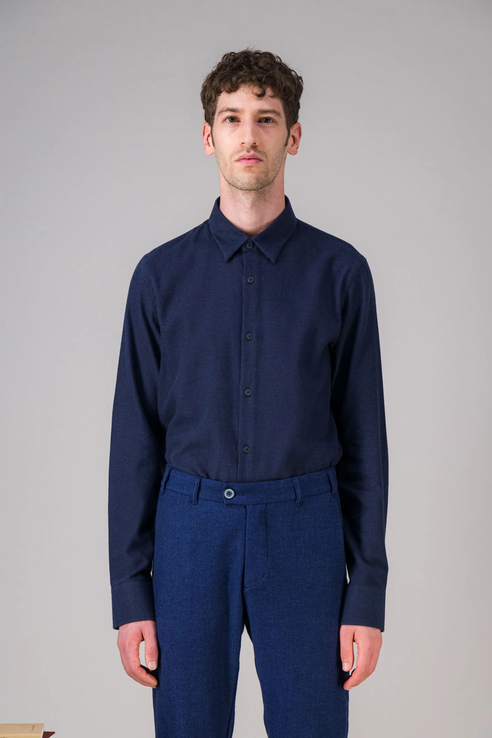 Chemise en flanelle de coton bio bleu foncé chiné