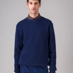 Pull col rond laine recyclée japonaise marine