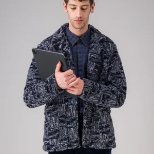 Surchemise en laine recyclée motifs bleus