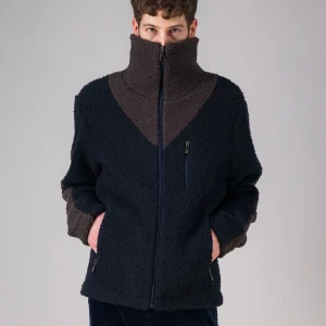 Veste en laine recyclée marine / marron