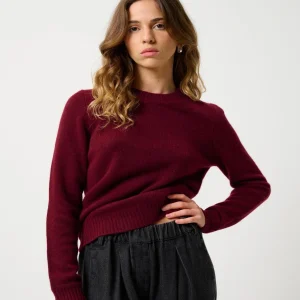 JETSAN pull col rond 4 fils cranberry chiné 100% cachemire