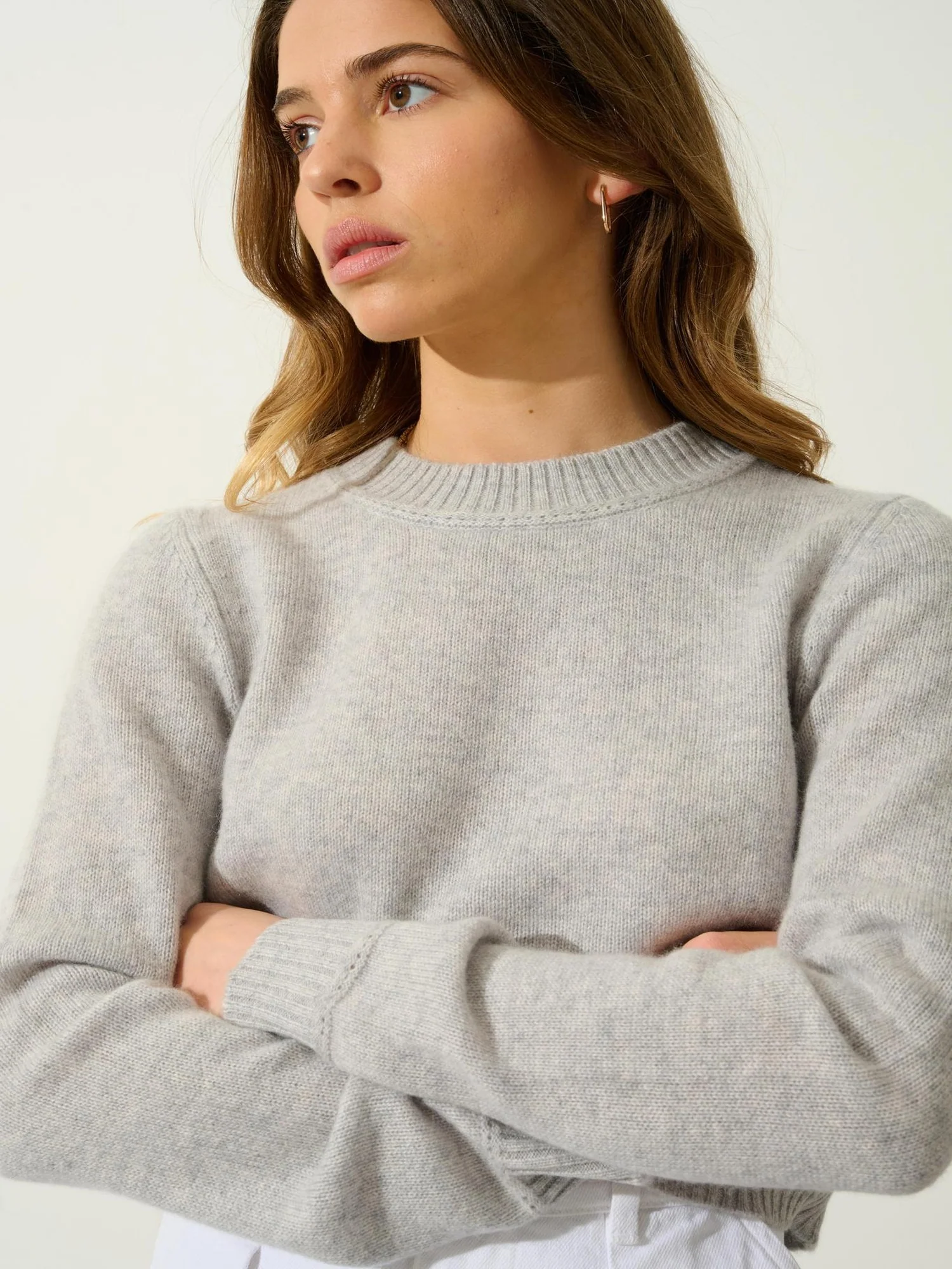 JETSAN pull col rond 4 fils gris clair chiné 100% cachemire