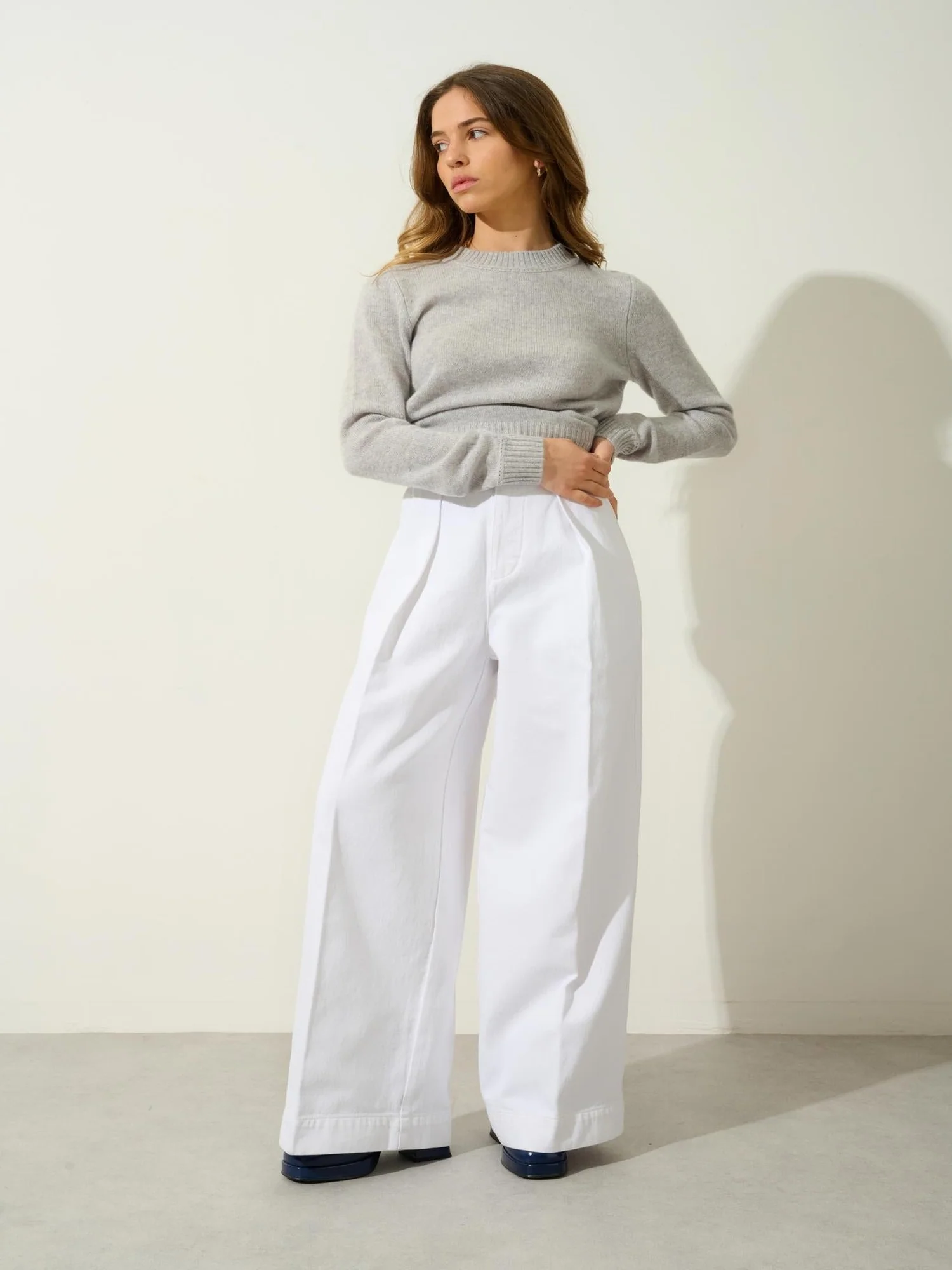 JETSAN pull col rond 4 fils gris clair chiné 100% cachemire – Image 2