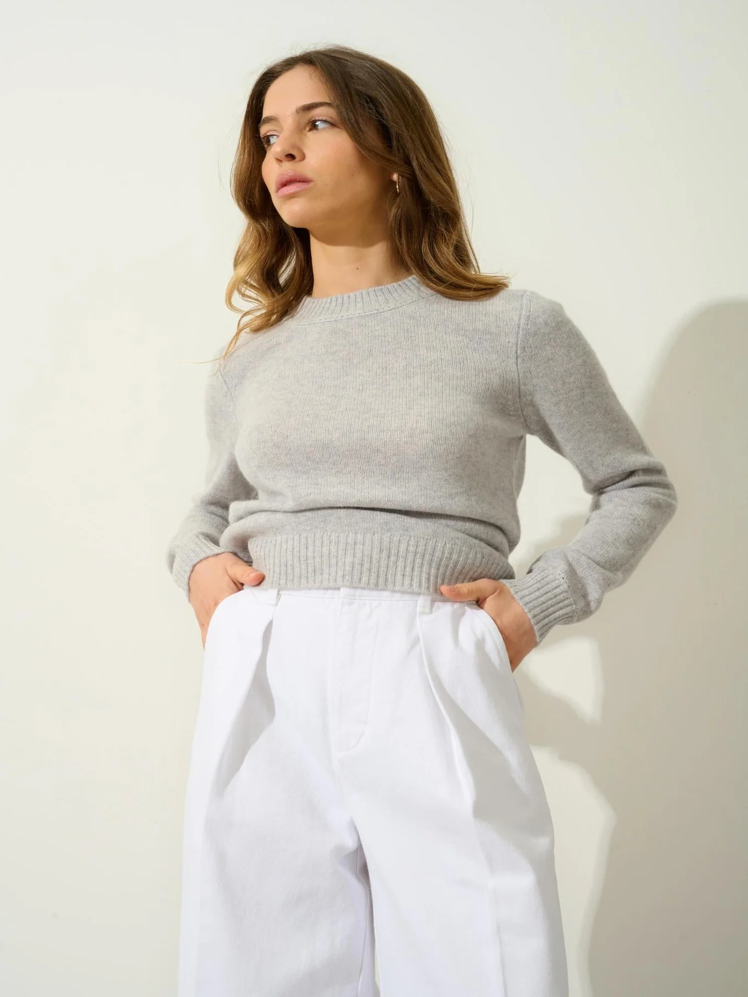 JETSAN pull col rond 4 fils gris clair chiné 100% cachemire – Image 4