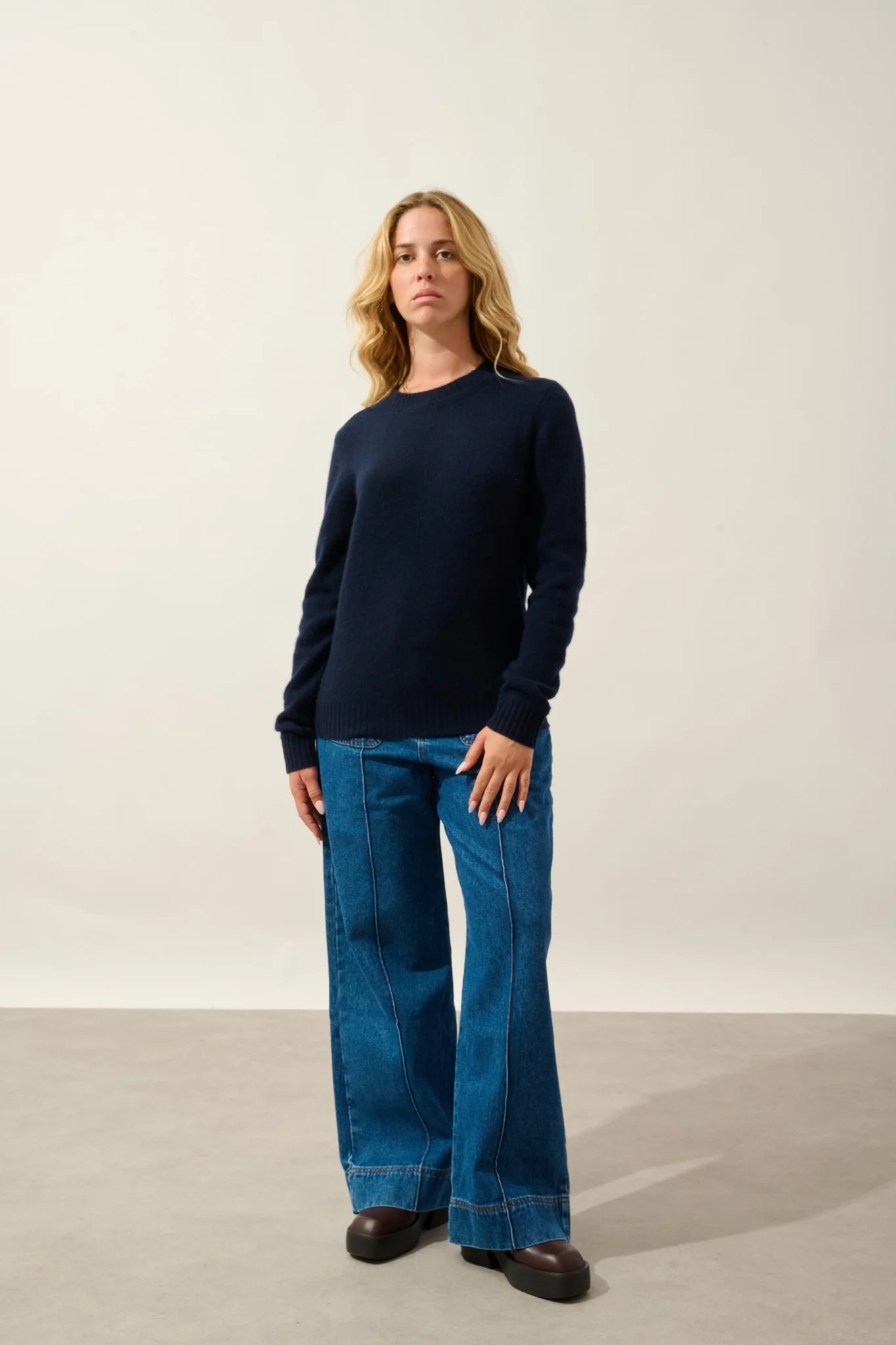 JETSAN pull col rond 4 fils navy 100% cachemire – Image 4