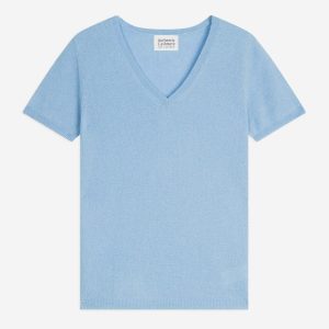 KALI t-shirt col v bleu inca 100% cachemire