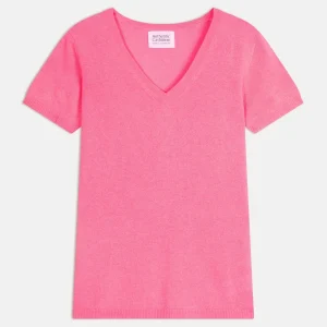 KALI t-shirt col v bubblegum 100% cachemire