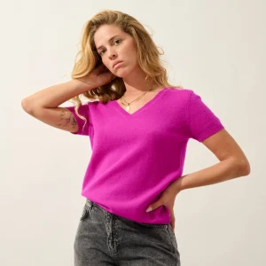 KALI t-shirt col v hibiscus 100% cachemire