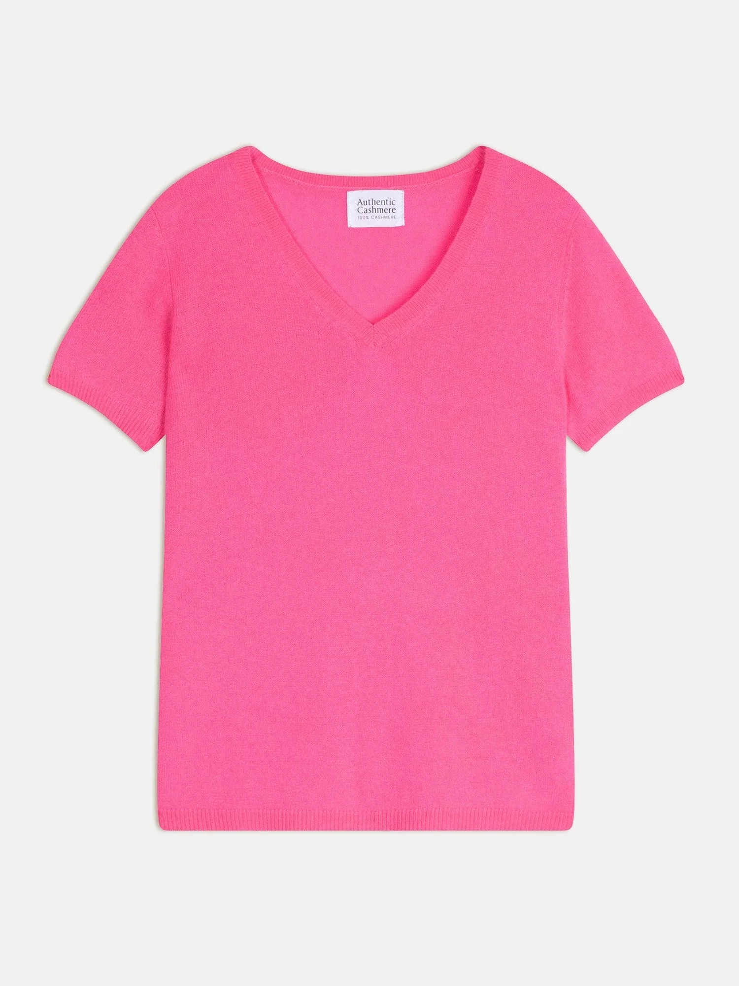 KALI t-shirt col v rose fluo 100% cachemire – Image 5