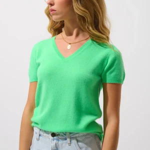 KALI t-shirt col v vert cactus 100% cachemire