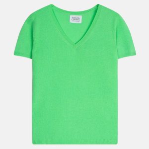 KALI t-shirt col v vert fluo 100% cachemire
