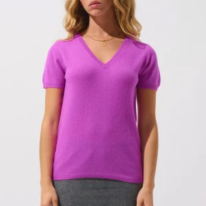 KALI t-shirt col v violet 100% cachemire