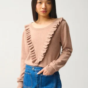 KNOTT pull col rond volants devant camel chiné 100% cachemire