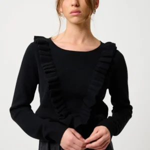 KNOTT pull col rond volants devant noir 100% cachemire